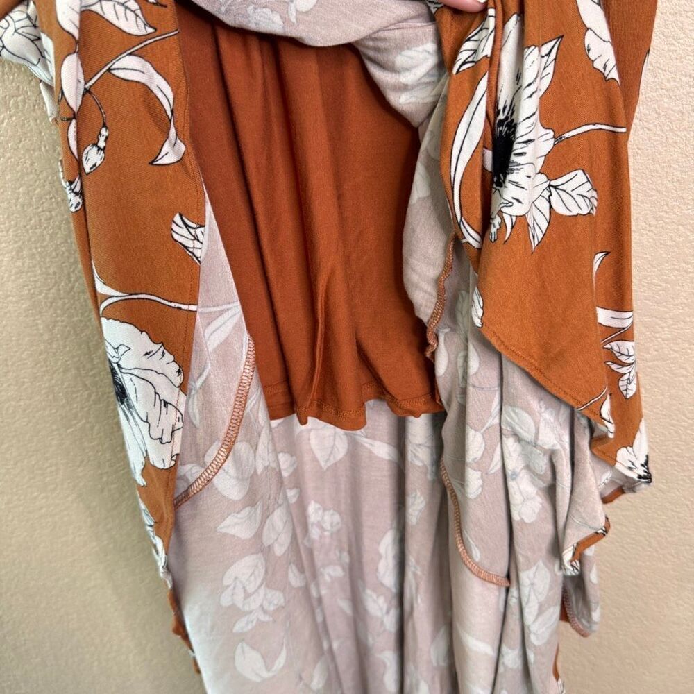 Anthropologie Ruffled Floral Midi Dress Womens Small Faux Wrap Rust Orange Boho - Picture 7 of 15